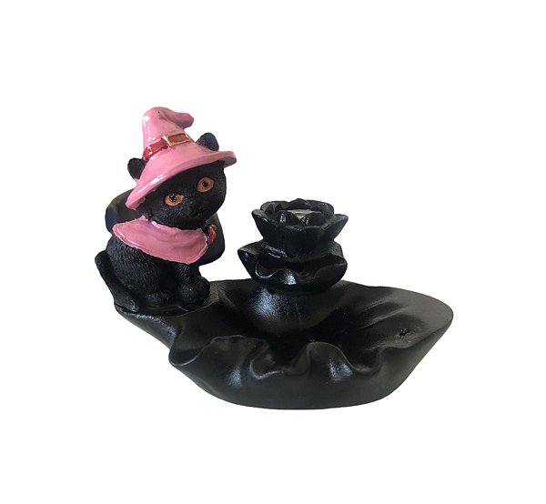 Incensário Cascata - Gato de Chapéu/ Rosa