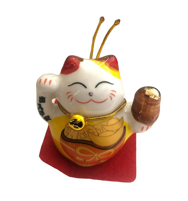 Maneki Neko Porcelana 3cm - Amarelo