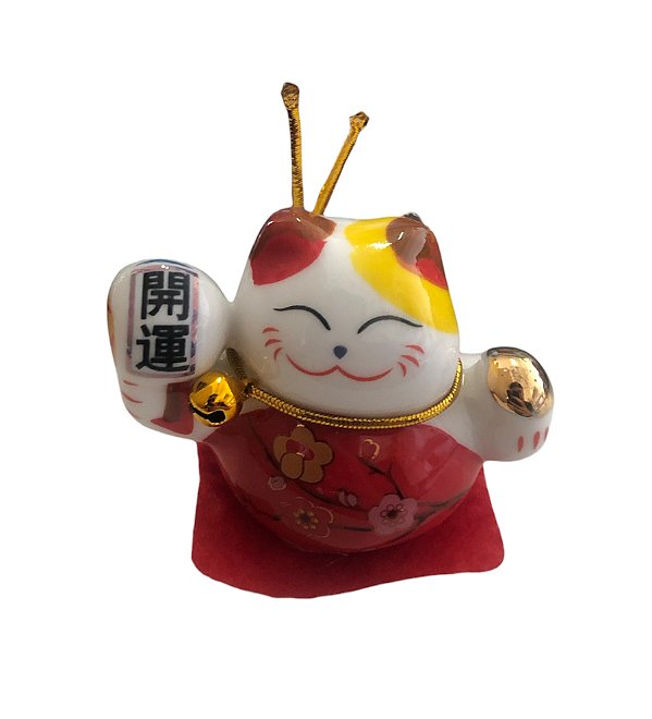 Maneki Neko Porcelana 3cm - Vermelho