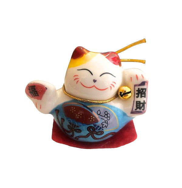 Maneki Neko Porcelana 3cm - Azul