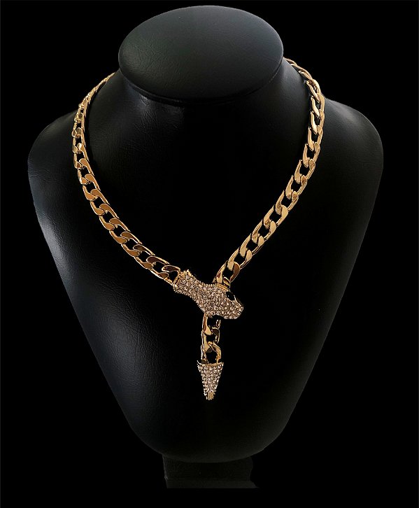 Corrente Cobra c/ Strass Dourada
