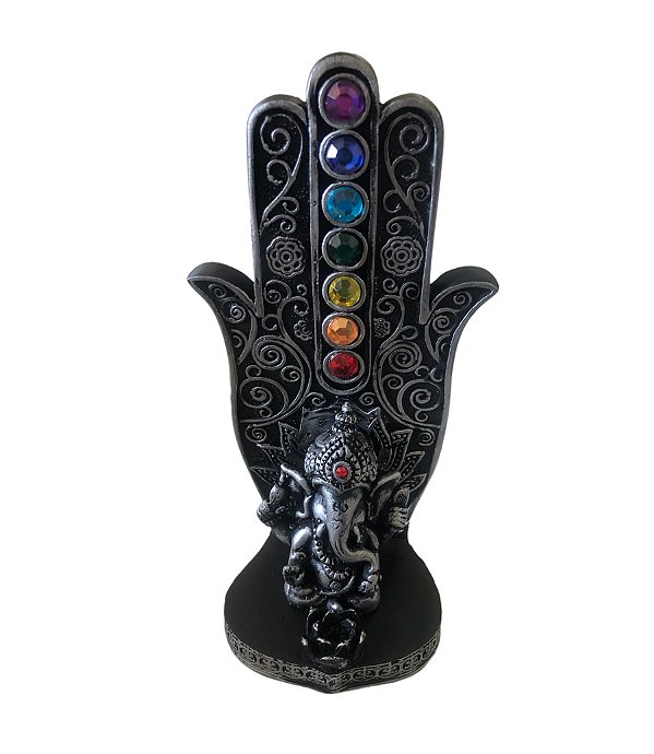 Incensário 7 Chakras Ganesha Preto e Prateado