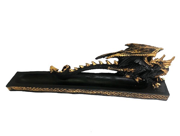 Incensário Dragão Régua Preto com Dourado