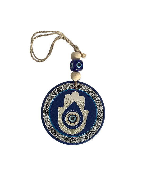 Mandala Porcelana Olho Grego C/ Corda 7,5cm Modelo A