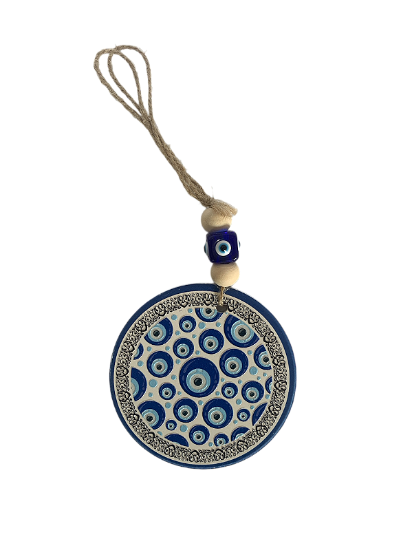 Mandala Porcelana Olho Grego C/ Corda 7,5cm Modelo B