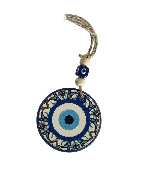 Mandala Porcelana Olho Grego C/ Corda 7,5cm Modelo C
