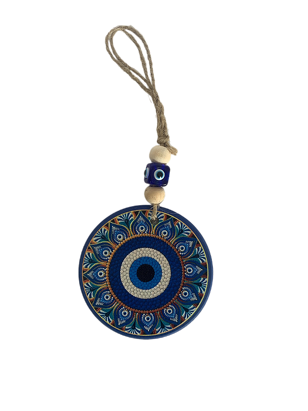 Mandala Porcelana Olho Grego C/ Corda 7,5cm Modelo D