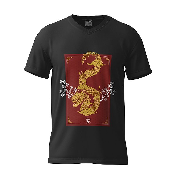 Camiseta Preta Dragão Oriental
