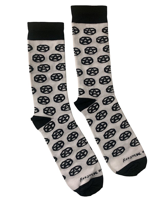 Meia 3/4 Branca c/ Pentagrama Preto