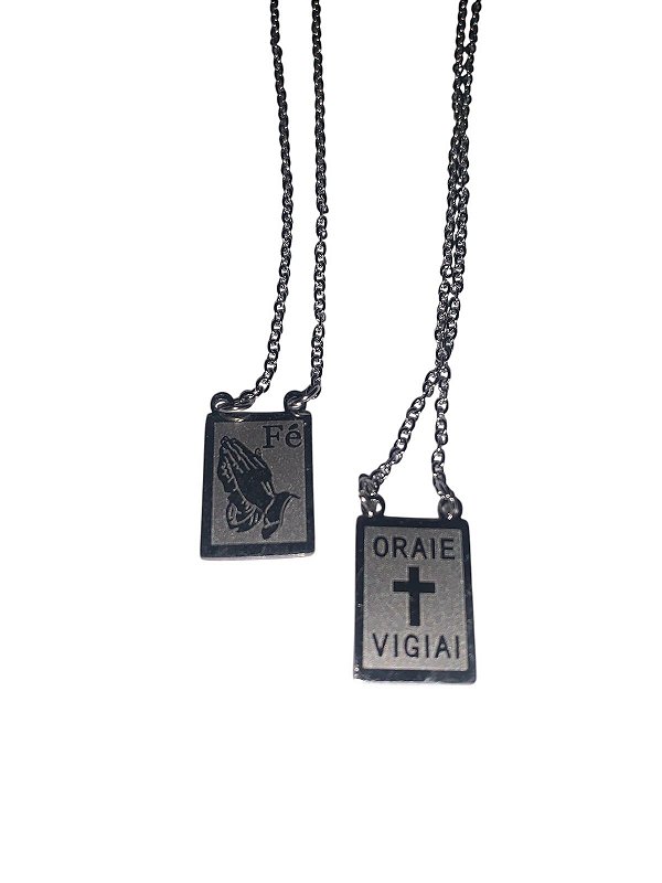 Escapulário Fé/Orai e Vigiai Prata