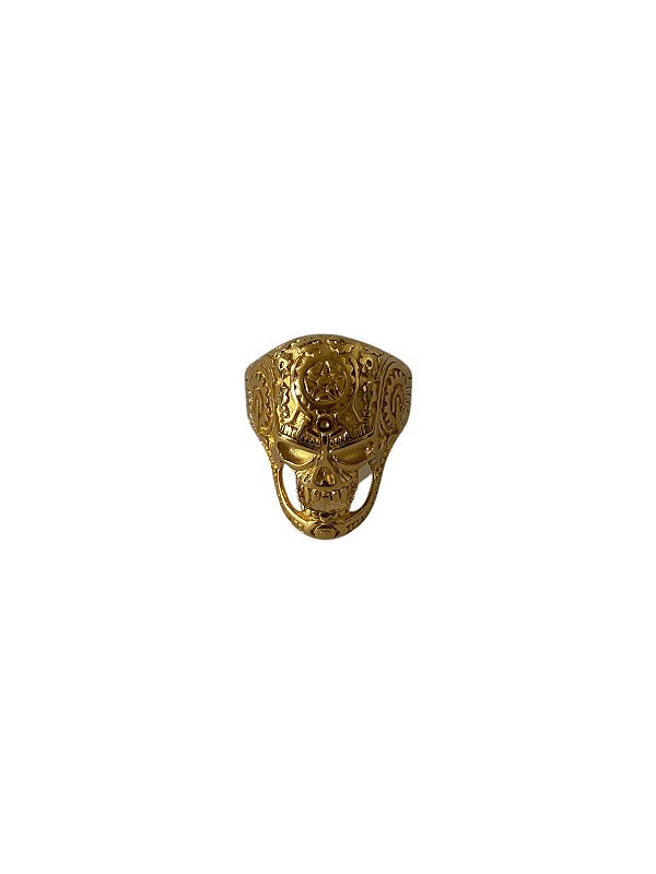 Anel Caveira Aço Dourado