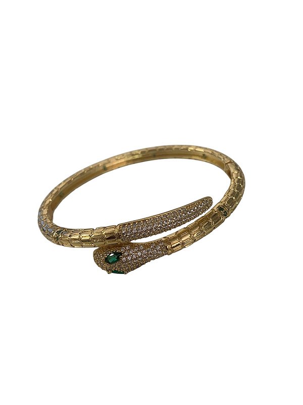 Pulseira Cobra com Strass Dourada