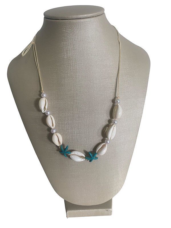 Colar de Búzios com Estrelas do Mar Verde Água