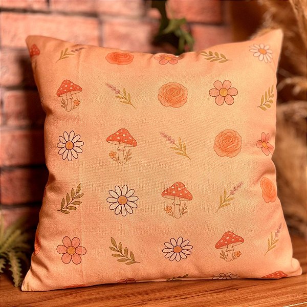 Capa Almofada Flores e Cogumelos - Jardim das Fadas