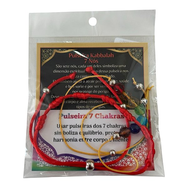Pulseira Kabbalah 7 Nós + Pulseira 7 chakras