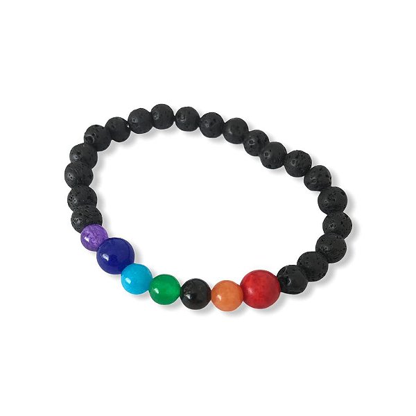 Pulseira Bolinha Pedra Vulcânica + Chakras