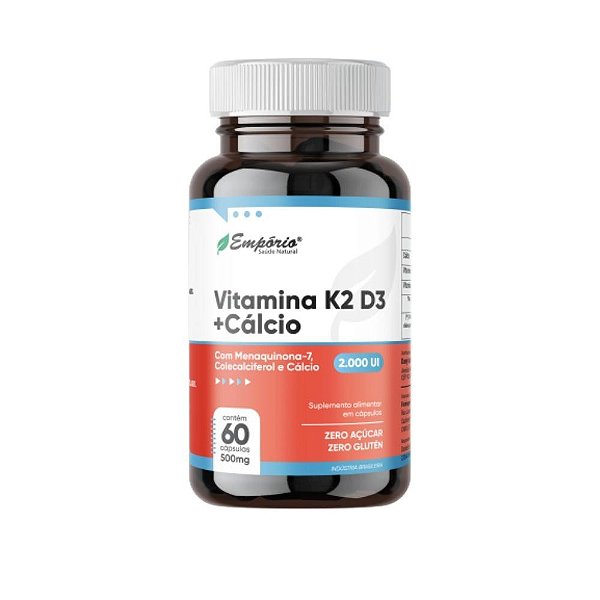 Vitamina K2 + D3 + Cálcio 2000UI - 500mg - 60 Cápsulas