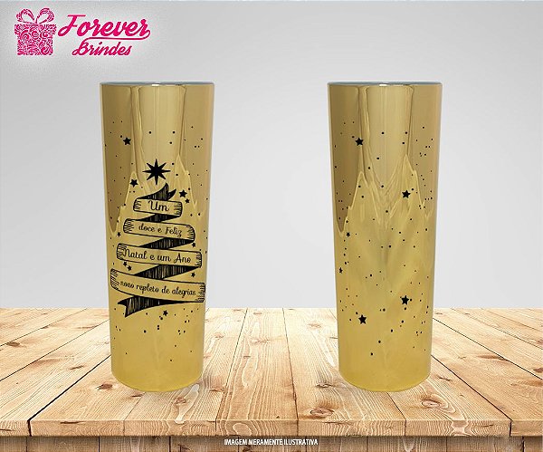Copo Long Drink Metalizado Árvore de Natal com Frase