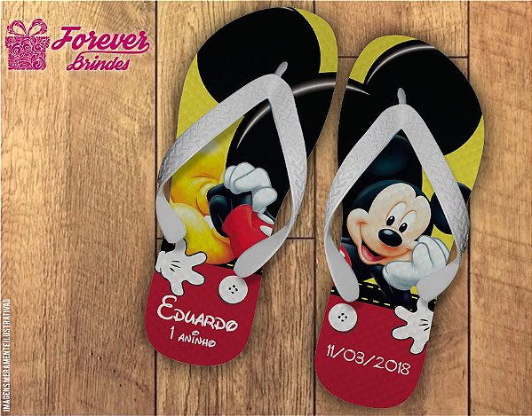 Chinelo De Aniversário Infantil Mickey Menino e Menina