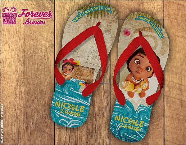 Chinelo De Aniversário Infantil Moana Menina e Menino