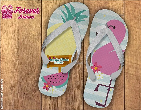 Chinelo De Aniversário Infantil Flamingo Listrado