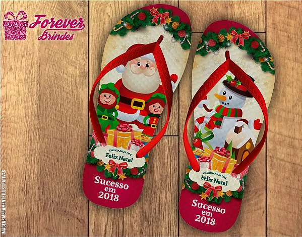 Chinelo De Natal Papai Noel e Boneco De Neve