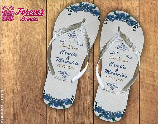 Chinelo casamento flor azul