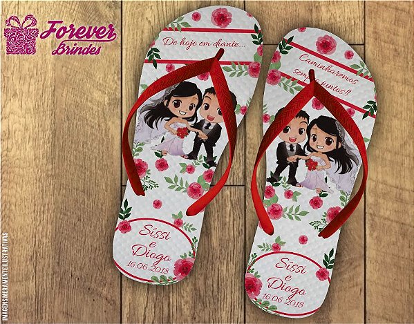 Chinelo casamento caricatura com vermelho