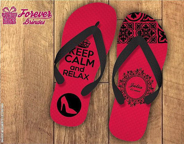 chinelo 15 anos keep calm rosa com preto
