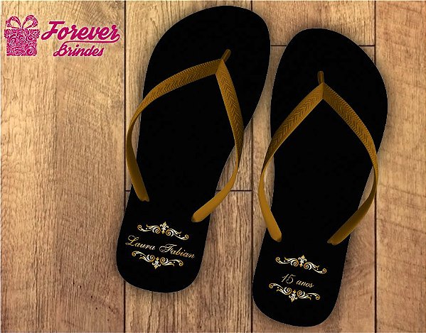 Chinelo debutante simples preto com dourado