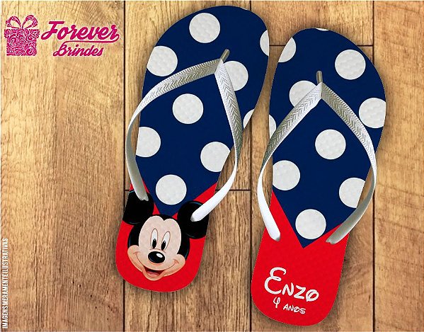 Chinelo Aniversário Mickey Com Bolas Brancas