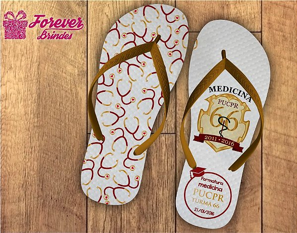 Chinelo formatura medicina dourado com rubi