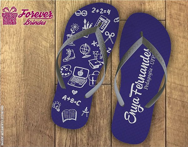 Chinelo formatura pedagogia azul com branco