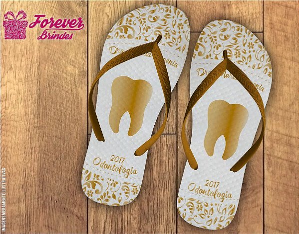 Chinelo Formatura Odontologia arabesco dourado e branco