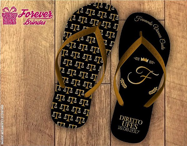 Chinelo Formatura direito balança preto com dourado