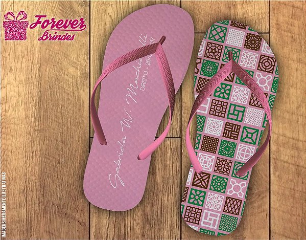 Chinelo Formatura direito arabesco rosa bebe com verde e marrom