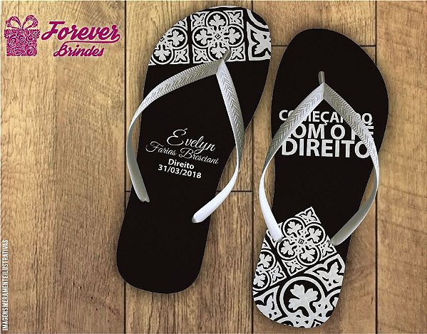 Chinelo Formatura direito arabesco preto e branco