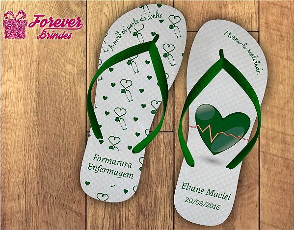 Chinelo formatura enfermagem verde de coração