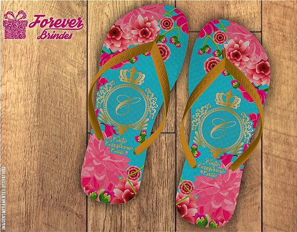 Chinelo De 15 Anos Floral e Coroa Dourada