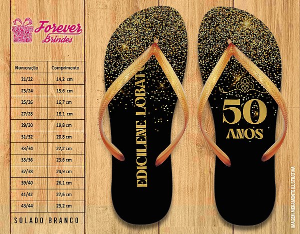 Chinelo Personalizado Aniversário Glitter 50 anos