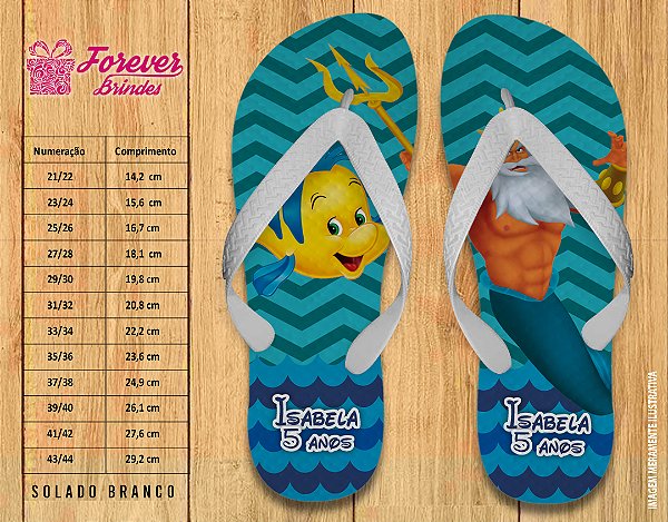 Chinelo Personalizado Aniversário Pequena Sereia