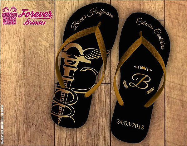 Chinelo Formatura Contábeis preto com dourado