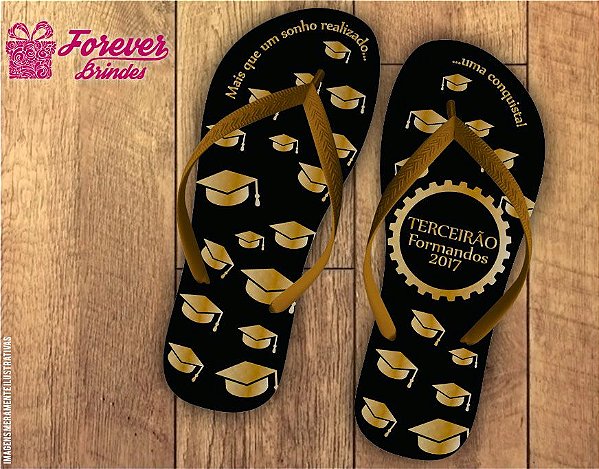 Chinelo Formatura Terceirão capelo dourado - FOREVER BRINDES