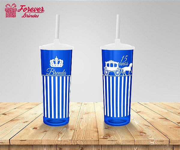 Copo Long Drink 15 Anos Azul e Branco