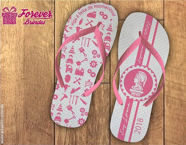 Chinelo Engenharia Civil Personalizado Branco e Rosa