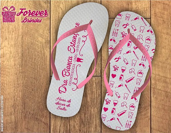 Chinelo Formatura Odontologia Rosa e Branco