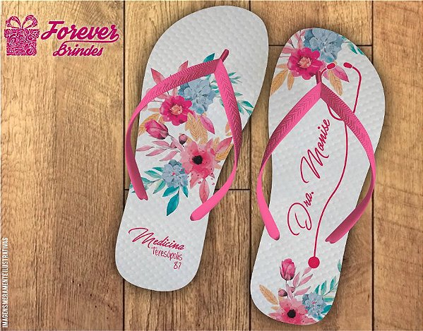 Chinelo Personalizado Medicina Com Flores