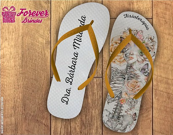 Chinelo Personalizado Fisioterapia Esqueleto e Flores