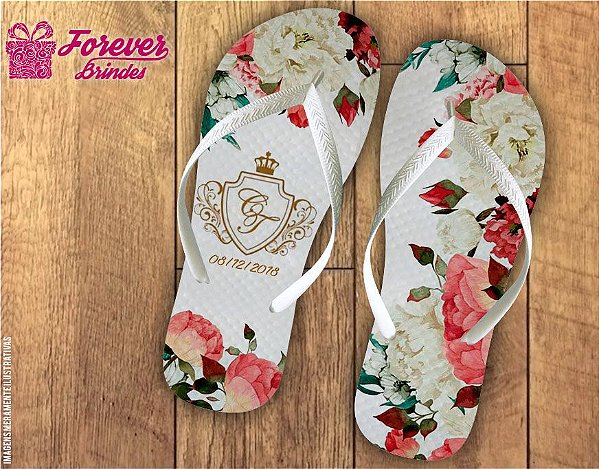 Chinelo De Casamento Brasão e Flores