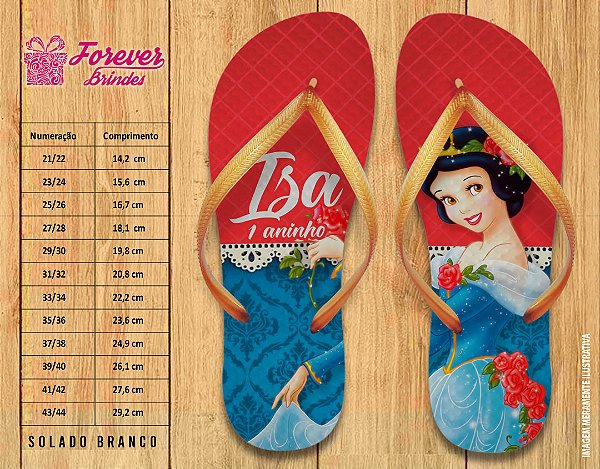 Chinelo Personalizado Aniversário Branca de Neve